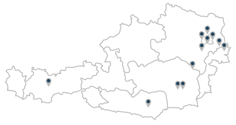 Landkarte mit Standorten in Österreich incl. Partnerbüros